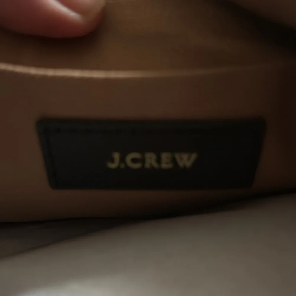 J. Crew Tan Suede Shoulder Bag with Black Trim and Gold Accent